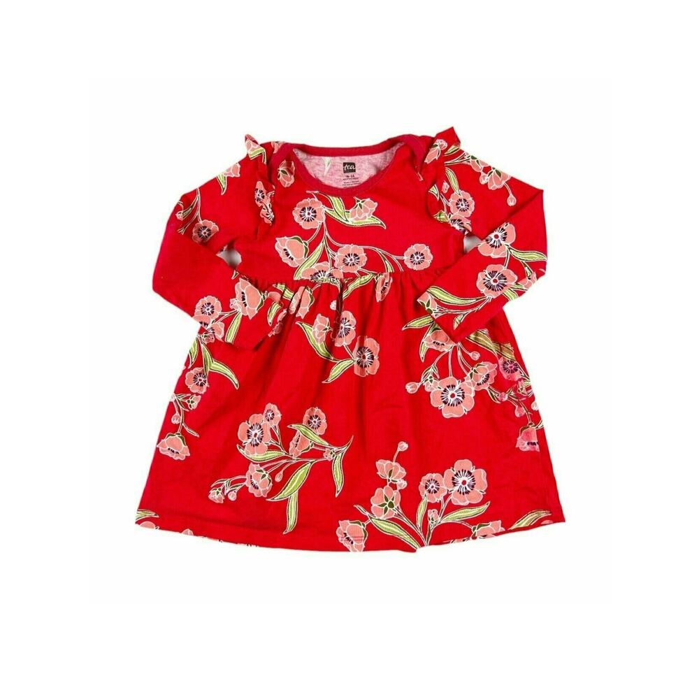 Tea Collection Lyrical Floral Mighty Mini Dress Red Size 18-24 Months